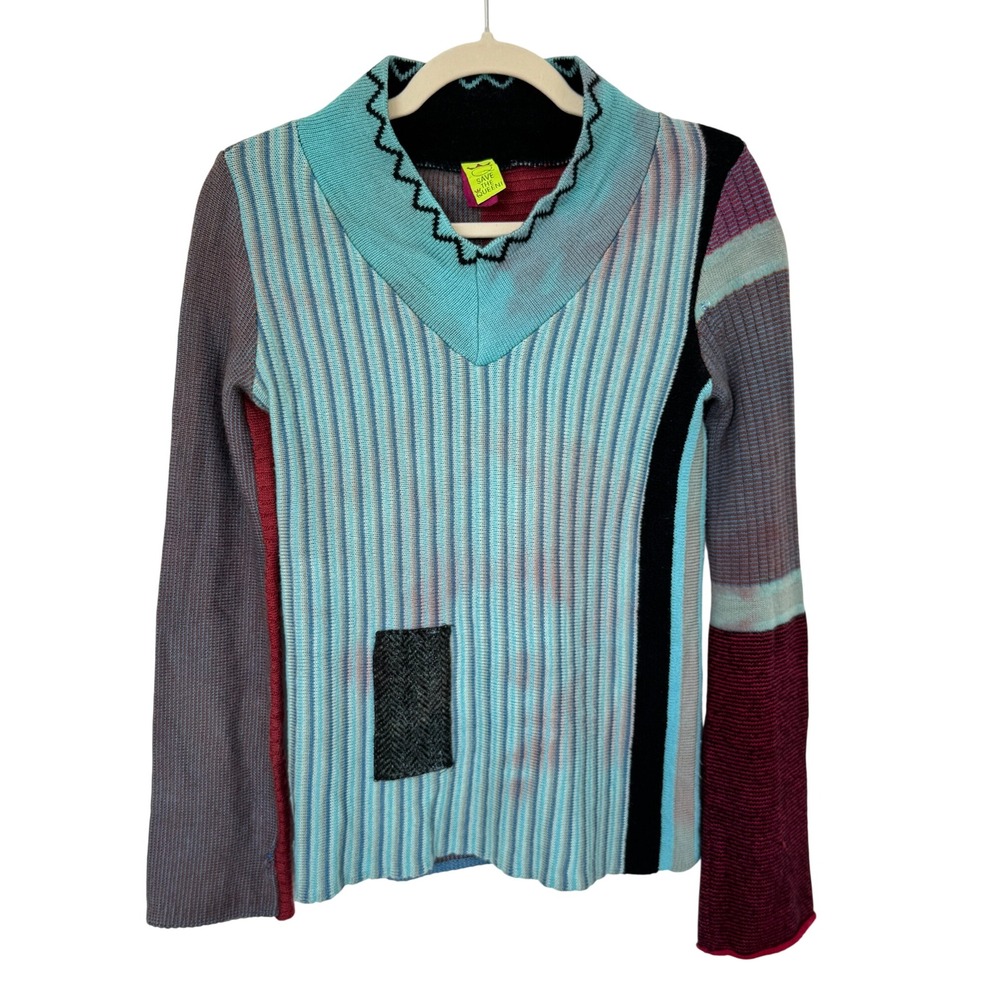 Save the Queen Patchwork Sweater Womens Multi-Color Italian Wool XL